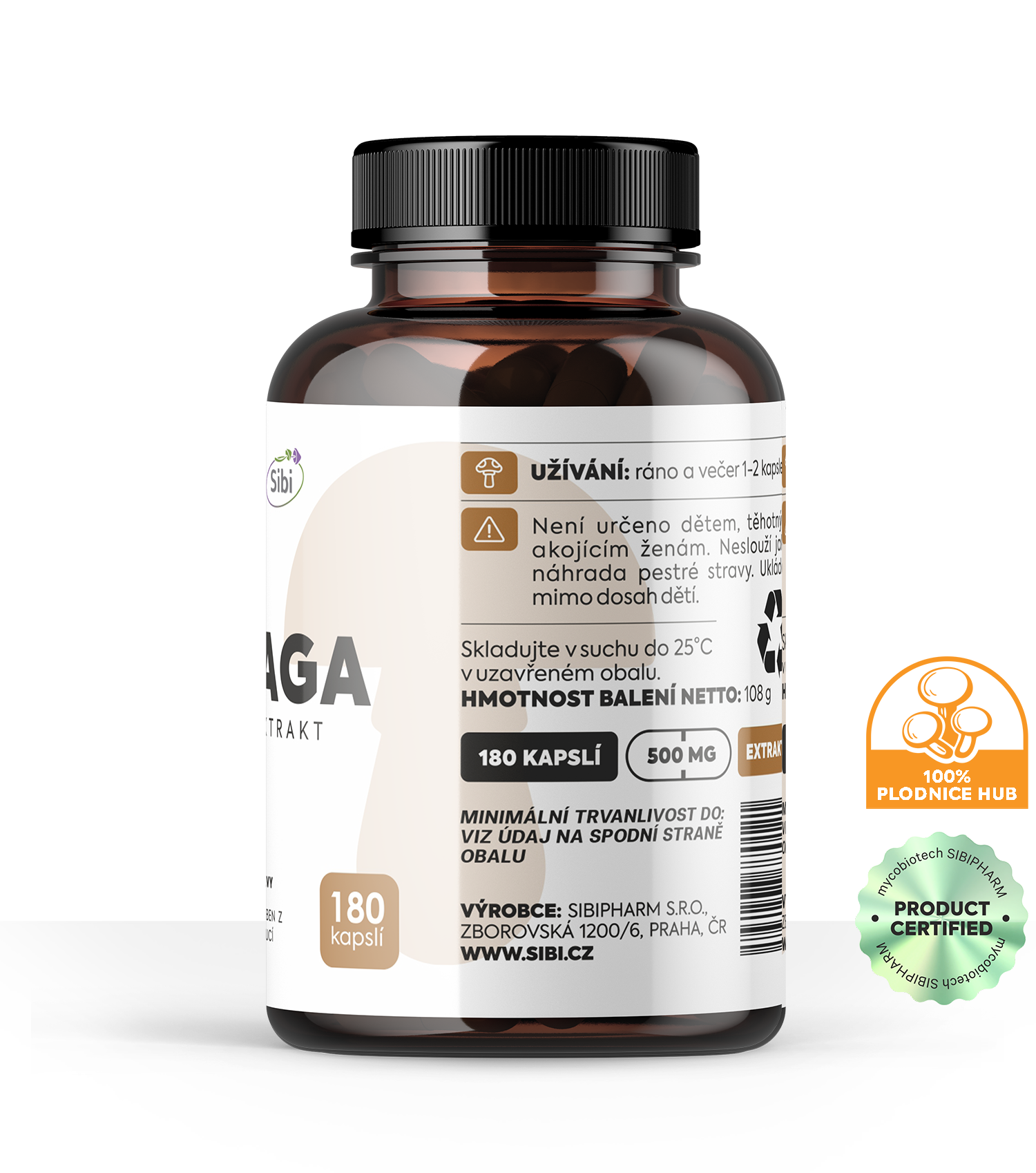 ČAGA EXTRAKT 180 KAPSLÍ 500 mg
