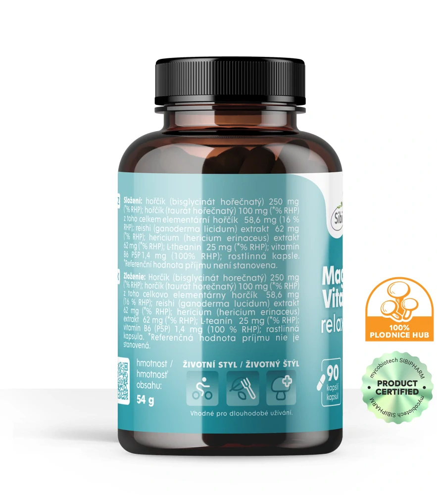 Magnesium + Vitamin B6 Relax Vitamínovo-houbový komplex 90 kps 500 mg